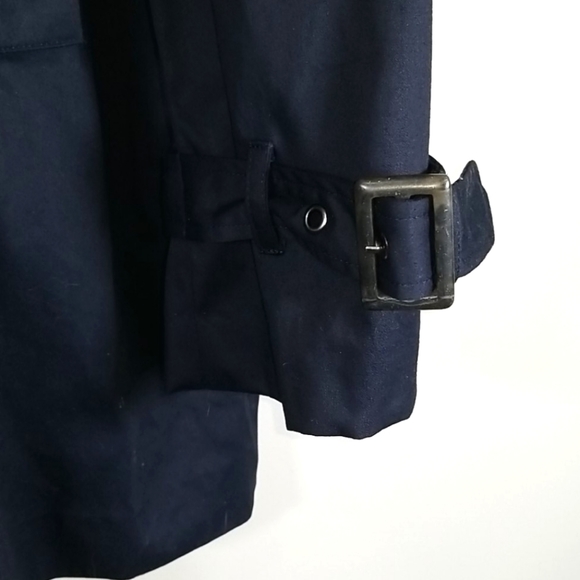Nuage Ladies Hooded Trench Coat Size 16 Blue Detachable Hood Button Up - Picture 3 of 8